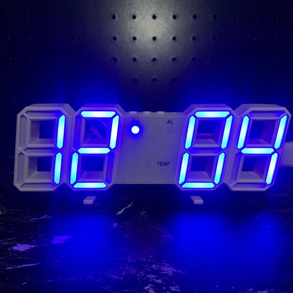 LED デジタル時計 置時計 3D 置き時計 卓上 ブルー 青
