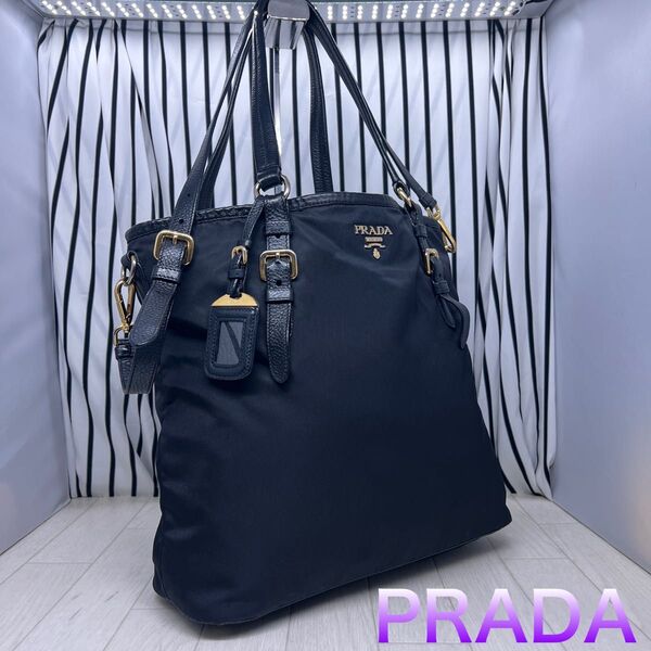 【格安】PRADAプラダA4収納可能金色プレート2Way斜め掛けショルダーバッグ
