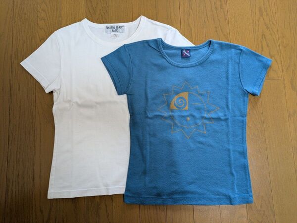 NATURAL BEAUTY Tシャツ 白、スモーキーブルー