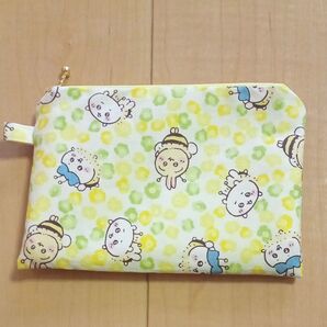 ハンドメイド フラットポーチ 蜂柄 イエロー系