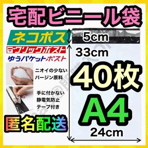 宅配ビニール袋 40枚 A4 白 ホワイト テープ付き 静電気防止 TB-0521
