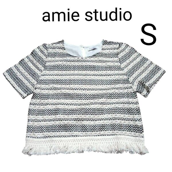 【美品】amie studio 半袖 tシャツ S 白 レース 小柄 低身長 ホワイト トップス クルーネック