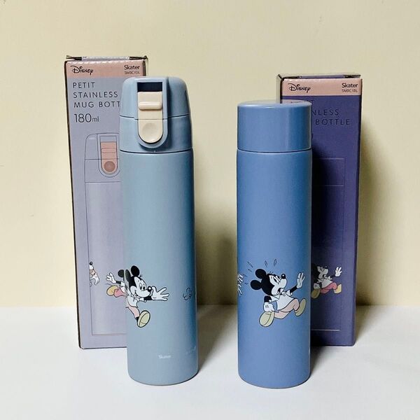 2本セット ミッキー(くすみカラー) 保温保冷プチステンレスマグボトル 直飲み水筒 超軽量