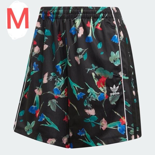 adidas アディダス ハーフパンツ ブラック 総柄 花柄 3本線 ジム ヨガ originals トレフォイル ボタニカル