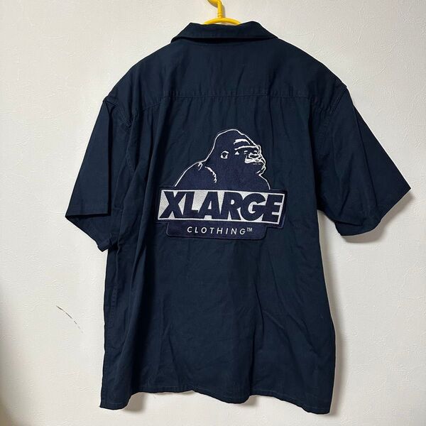 XLARGE 半袖シャツ ネイビー ゴリラロゴ 刺繍