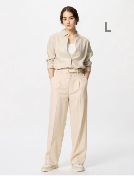 【新品タグ付き】ユニクロ タックワイドパンツ Lサイズ ベージュ 標準丈