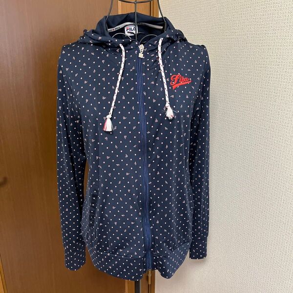 FILA ジップアップパーカー ドット柄 ネイビー レディース