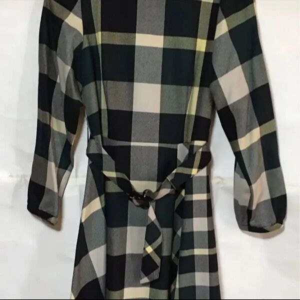 ブルーレーベルクレストブリッジ グリーンチェック 膝丈ワンピース 長袖 チェック柄 BLUE LABEL CRESTBRIDGE