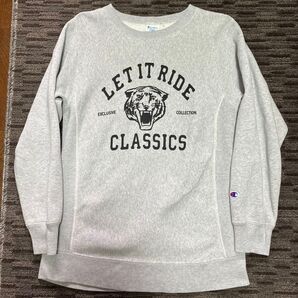 Champion チャンピオンリバースウィーブ 青単タグ 染込みプリント スウェットシャツシルバーグレー sizeXL