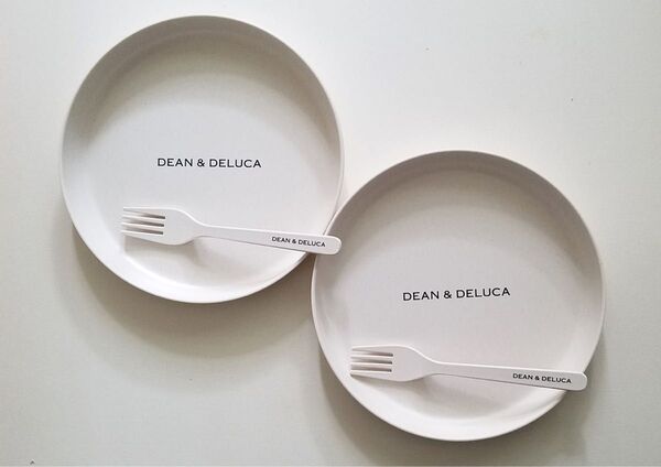 DEAN & DELUCA (ディーン&デルーカ) バンブー食器 プレート&フォーク(2組4点) ホワイト