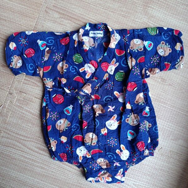 80cm 廃盤品 美品 着用1回 ベビー甚平 frag baby 動物柄動物柄甚平 男の子甚平 浴衣 女の子 和服