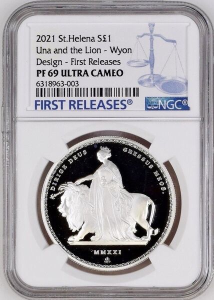 2021年 セントヘレナ ウナとライオン 1ポンド 1オンス プルーフ銀貨 NGC PF69UC FR マスターピースコレクション