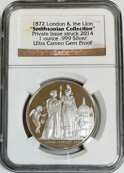 2014年 イギリス ロンドン&ライオン スミソニアンコレクション 1オンス プルーフ銀貨 メダル NGC ULTRA CAMEO