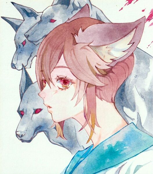 手描きイラスト オリジナル ミニ色紙 女の子 ◆ケルベロス◆