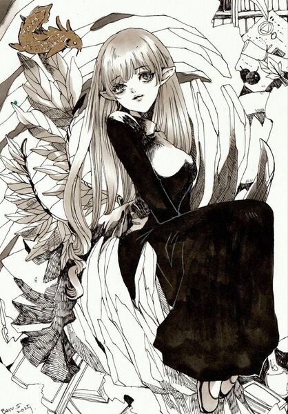 手描きイラスト オリジナル ◇Witch◇ 女の子 ペン画 A5