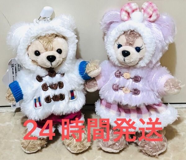 ダッフィーフレンズ ウィンターホリデー ぬいぐるみバッジ ダッフィー シェリーメイ2点セット タグ付き