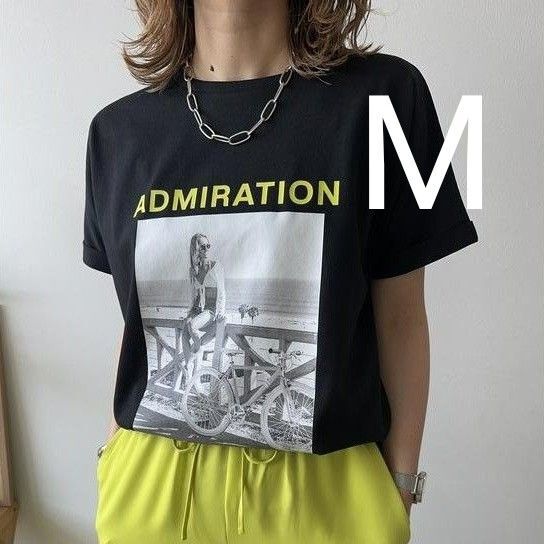 新品 しまむら mayo フォトプリント Tシャツ М ブラック 黒 aquaist