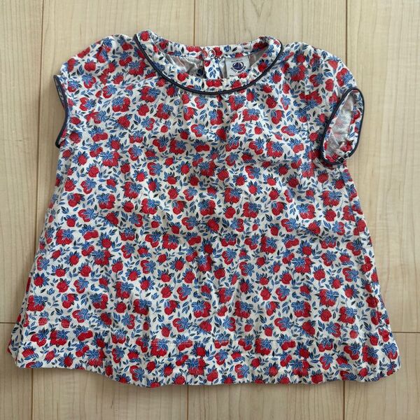 プチバトー トップス 花柄 プチバトー カットソー ブラウス 18M 80cm イチゴ柄 PETIT BATEAU