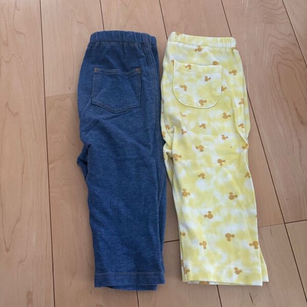 UNIQLO ユニクロ ミッキー柄とデニム 七部丈 レギンス パンツセット 90
