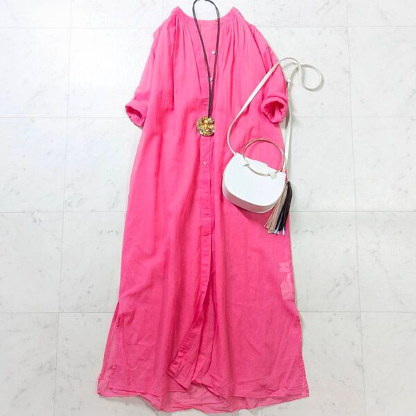 美品♪定価4.2万 ジェーンスミス コットンシアーシャツワンピース ピンク
