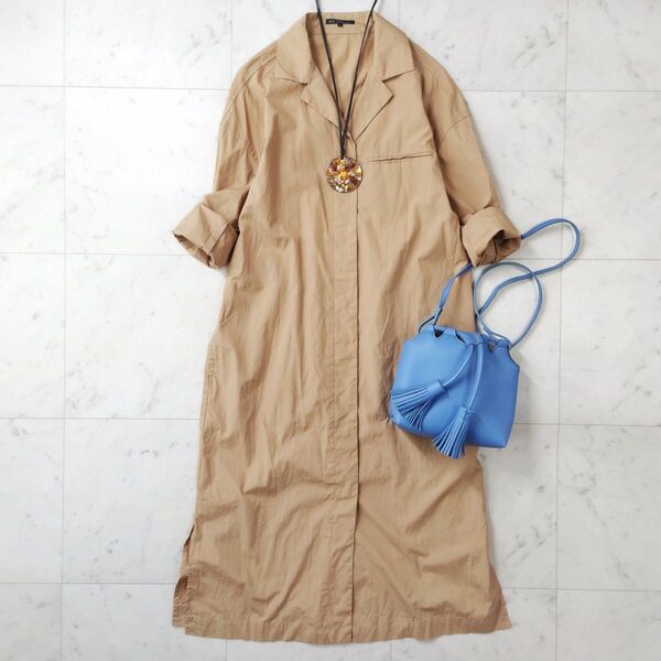 美品♪ 23区 バックシャーリング ウエストゴム ロングシャツワンピース