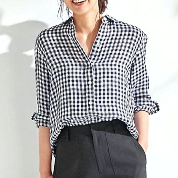 極美品♪ 23区 ギンガムチェック リネン100 カシュクール2way ブラウス