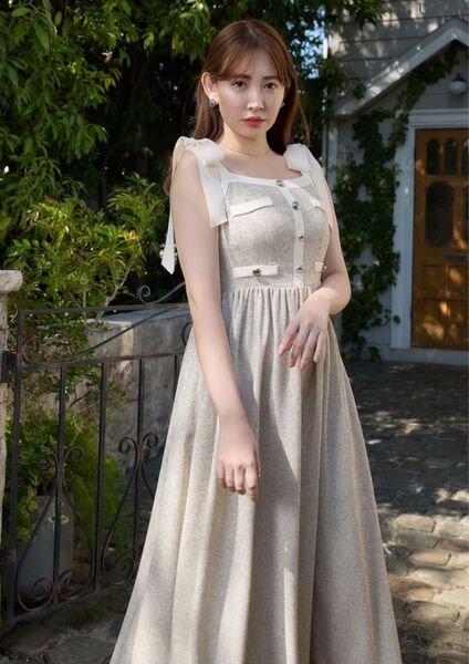 【早い者勝ち】 Herlipto ハーリップトゥVerona Tweed Long Dress vanilla Mサイズ