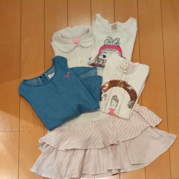 女の子 キッズ服 まとめ売り 4点セット トップス スカート ワンピース メゾピアノ、ジンボリー ジム・トンプソン ピンク色