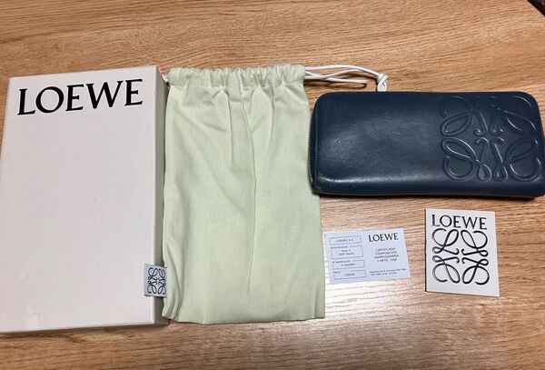 LOEWE ラウンドジップウォレット アナグラム ロゴネイビーNo.261930