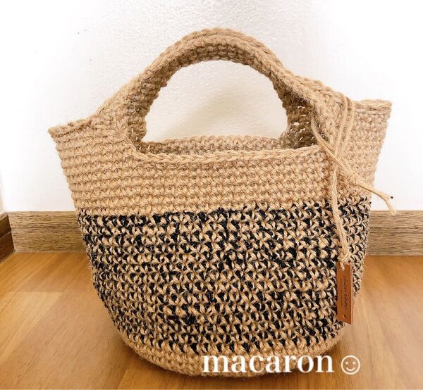 ハンドメイド|麻ひもバッグ|麻紐バッグ|ぽこぽこブラック|トートバッグ
