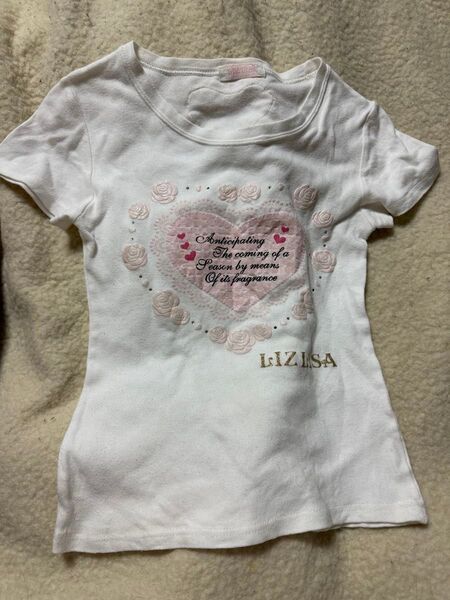 LIZLISA Tシャツ 刺繍 バラ ハート ホワイト