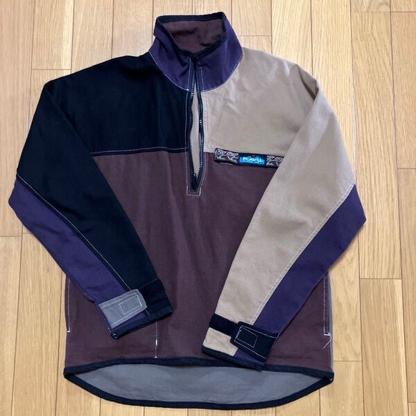 KAVU スローシャツ ハーフジッププルオーバー ブラウン マルチカラー