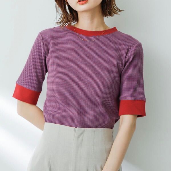SENSE OF PLACE クルーネックリンガーボーダーTシャツ 五分袖