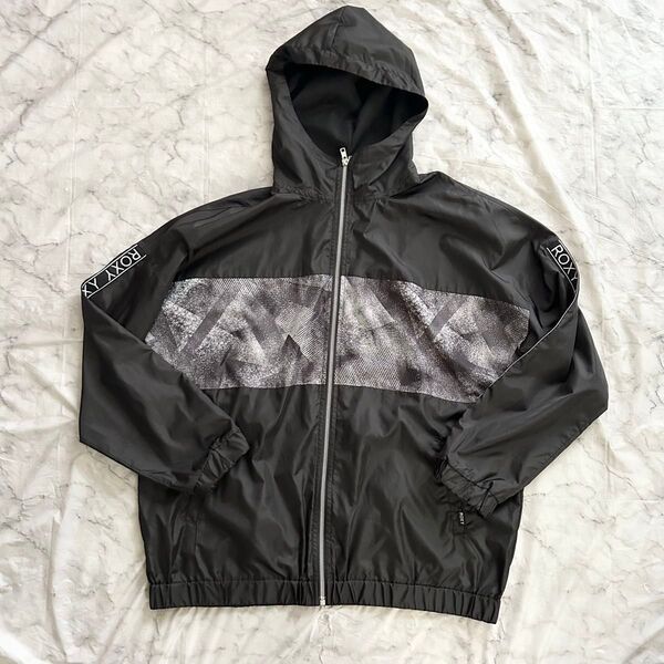 ROXY ナイロンジャケット ジップアップ パーカー ブラック ロゴ入り