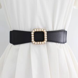 ベルト パールベルト パーティーベルト ゴム ゴムベルト 細ベルト フォーマル キレイ 結婚式 シンプル レザー オールシーズン