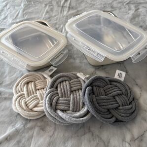 【6月30日で掲載終了します】LAKOLEロープコースター3個 3COINS保存容器大小2個セット
