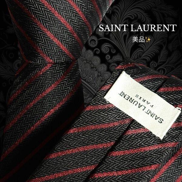 SAINT LAURENT ネクタイ ナロータイ ストライプ ブラッレッド