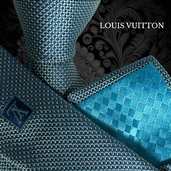 LOUIS VUITTON ネクタイ ワンポイントLVロゴ ダミエ ブルー系