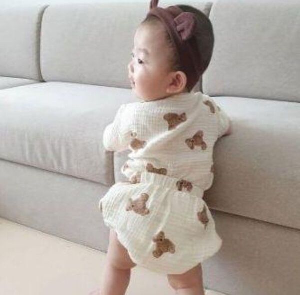 80㎝ 新品 ベビー服 上下セット くま柄 かぼちゃパンツ 値下げ