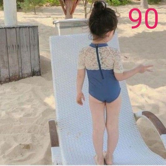 新品未使用 女の子水着 ワンピース水着 レース ブルー 90cm幼稚園保育園 かわいい おしゃれ 韓国子供服