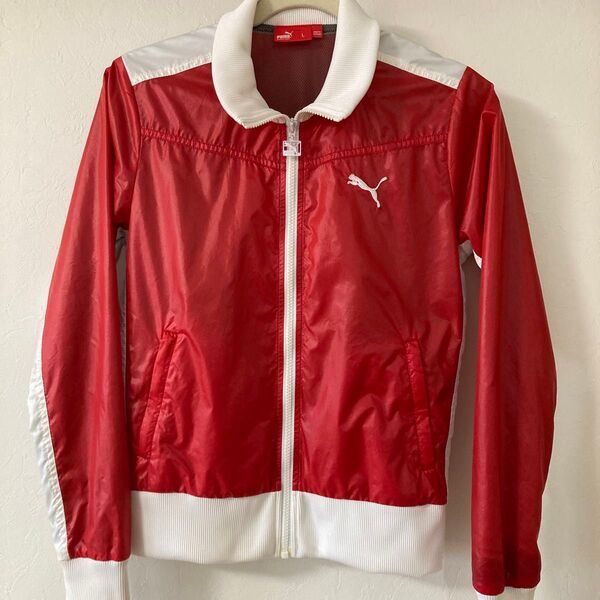 PUMA ウィンドブレーカー レッド/ホワイト Lサイズ
