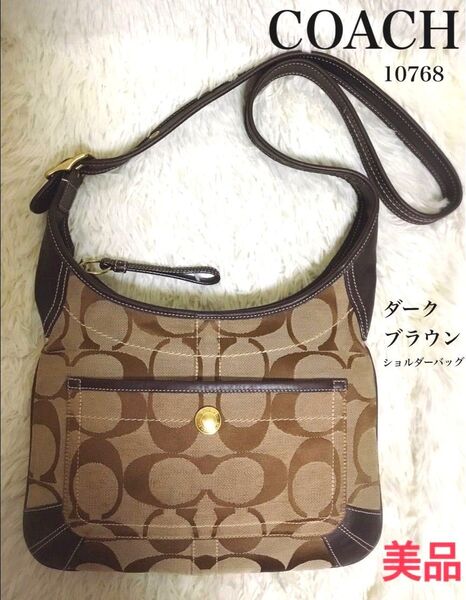 美品 コーチ COACH レディース ショルダーバッグ 肩掛け 斜め掛け ビジネス キャンバス レザー シグネチャー 10768
