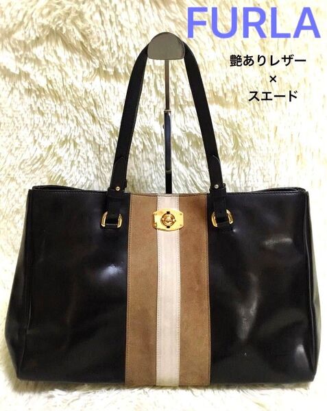 FURLA フルラ ハンドバッグ トートバッグ 肩掛け ビジネスバッグ ワンショルダー フォーマル ブラック スエード レザー