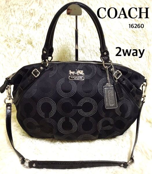 コーチ COACH ショルダーバッグ ハンドバッグ 2way 肩掛け ワンショルダー ビジネス レザー ブラック シグネチャー