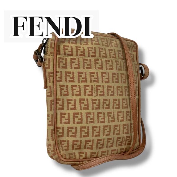 【希少品 美品】FENDI フェンディ ショルダーバッグ ベージュ ピンク FFロゴ ナイロン ヴィンテージ