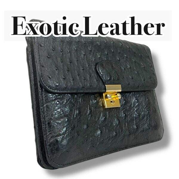 【美品】exotic leather クラッチバッグ セカンドバッグ ブラック エキゾチックレザー レザー ポーチ カードケース