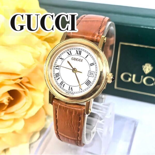 【新品電池交換済み】GUCCI グッチ クォーツ式腕時計 7200L 稼働品 ゴールド デイデイト ローマン 高級