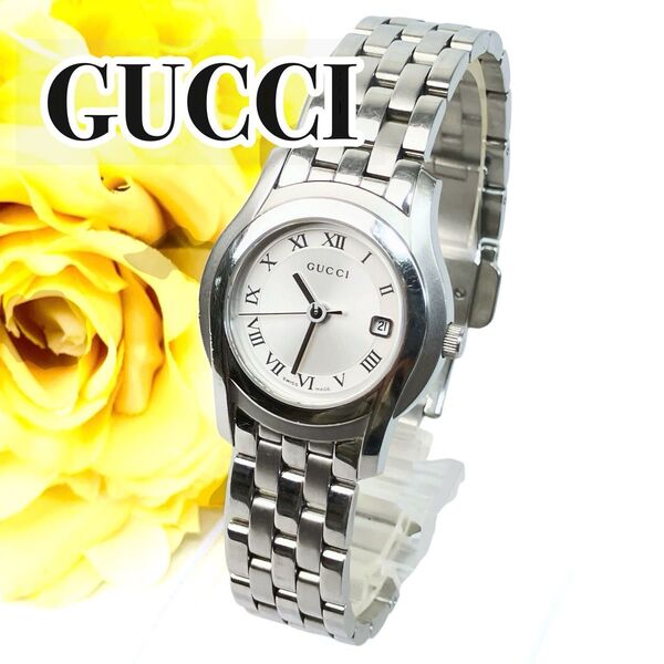 【新品電池交換済み 美品】GUCCI グッチ クォーツ式腕時計 デイデイト ローマン 5500L 稼動品