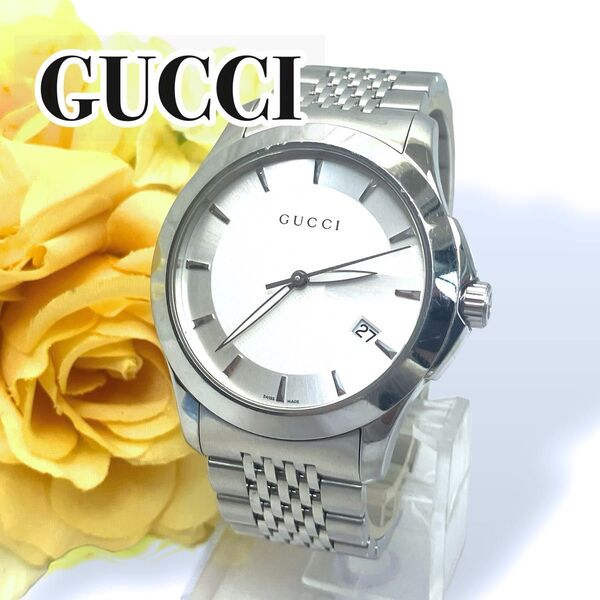 【美品】GUCCI グッチ クォーツ式 腕時計 Gタイムレス デイト メンズ 5コマ付属有 稼働品 新品電池交換済み