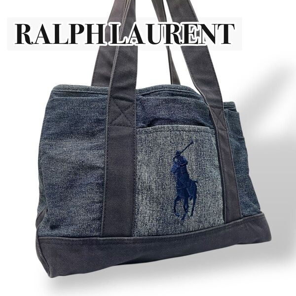【美品】ポロラルフローレン ポロ デニム キャンバス ミニトートバッグ POLO RALPH LAUREN ラルフローレン
